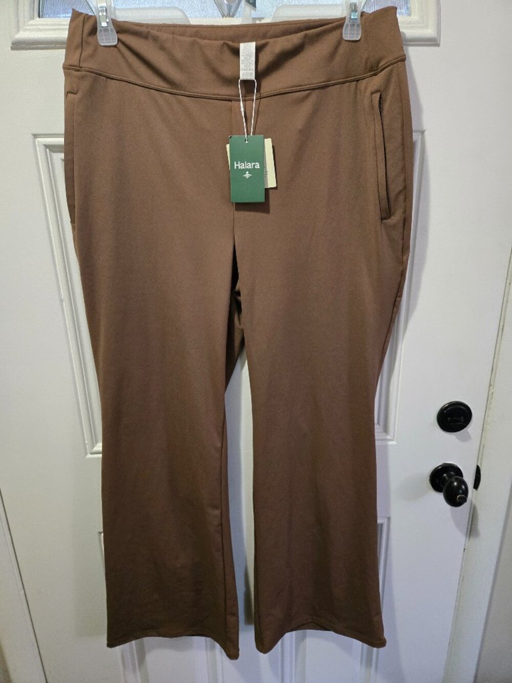 NWT Halara XL Tall Brown High Rise Wide Leg Travel Pants Zip Pockets